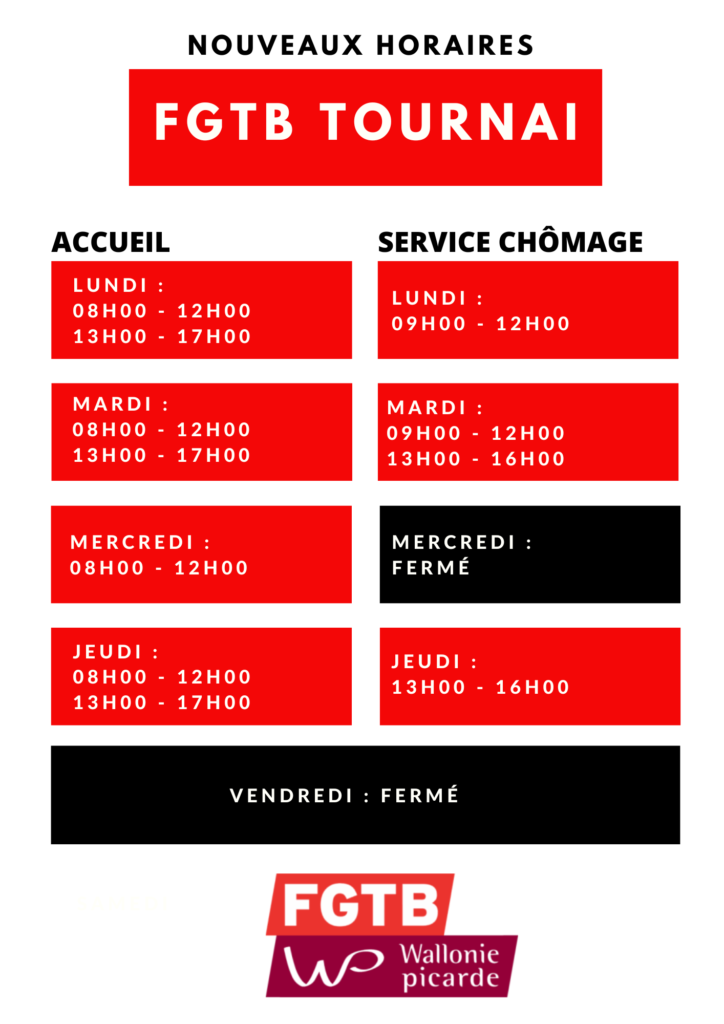 FGTB WaPi Elargissement des horaires de nos sercices chômage